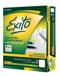REPUESTO DE HOJAS N*3 CON MARGEN REFORZADO X 288 RAYADO EXITO