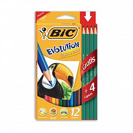 LAPICES DE COLORES X 12 UNIDADES + 4 LAPICES NEGROS BIC 