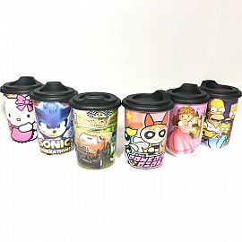 VASO PLASTICO INFANTIL ESTAMPADO CON TAPA Y PICO CHUPITO 300CC