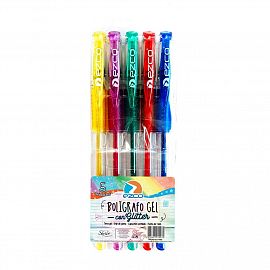 BIROMES DE TINTA GEL CON GLITTER X 5 UNIDADES EZCO